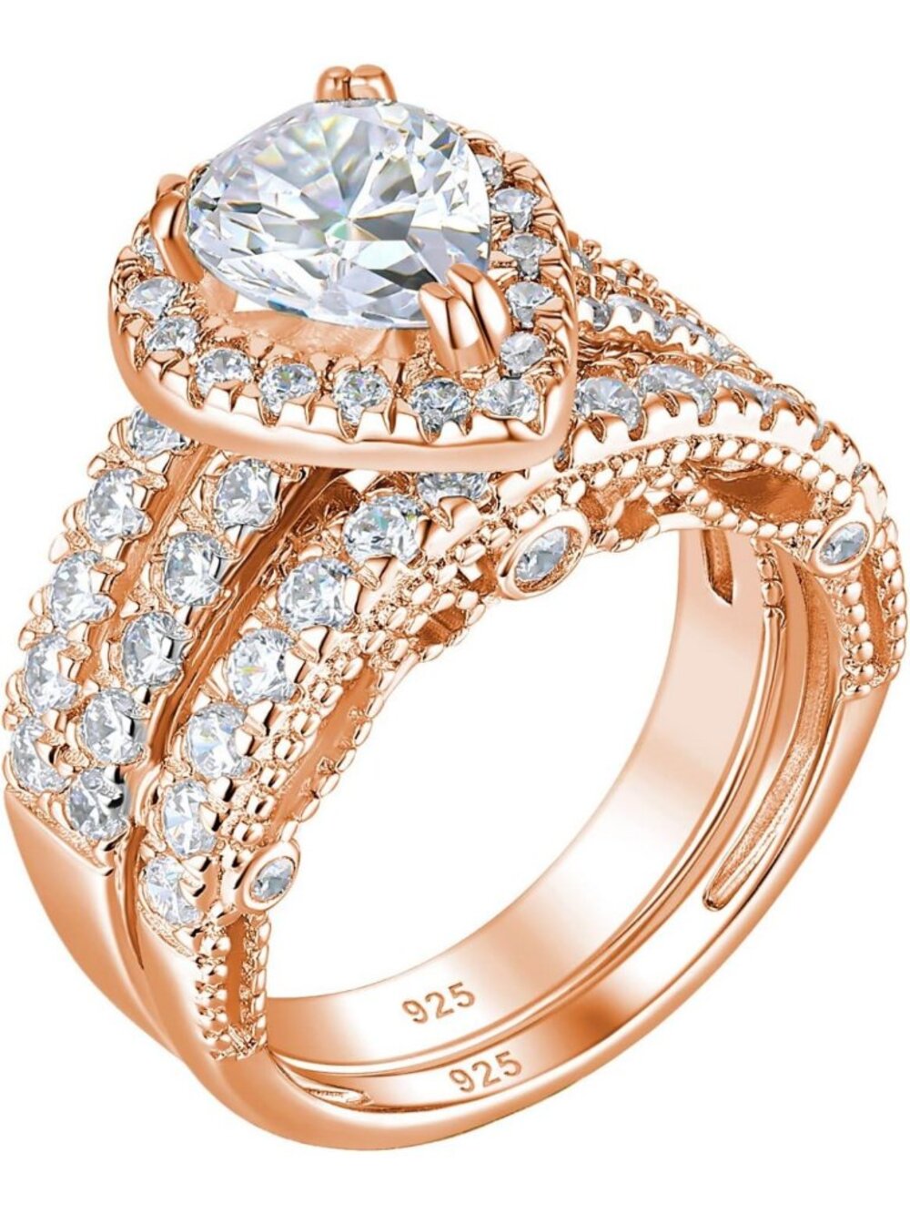 Elegant 4CT Pear Shaped Sterling Silver Wedding Ring Set for Women - Perfect